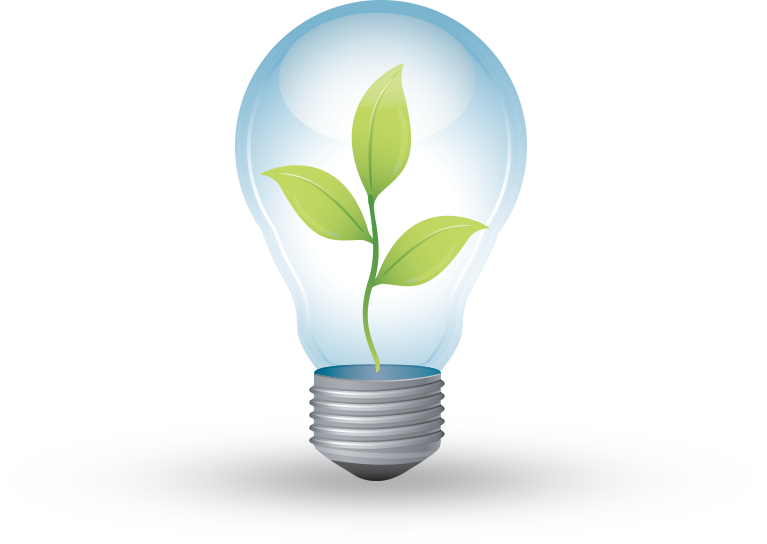 Energy-efficient light bulb with a growing plant inside. Illustration.